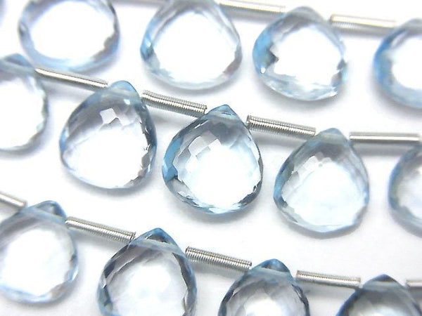 [Video] MicroCut High Quality Sky Blue Topaz AAA Chestnut Faceted Briolette half or 1strand (8pcs )