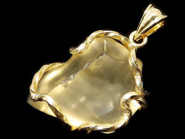[Video][One of a kind] Libyan Desert Glass Roughlock Nugget Pendant 18KGP NO.497
