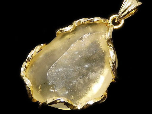 [Video][One of a kind] Libyan Desert Glass Roughlock Nugget Pendant 18KGP NO.499