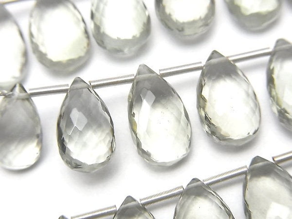 [Video] MicroCut High Quality Green Amethyst AAA Pear shape Faceted Briolette 1strand (8pcs )