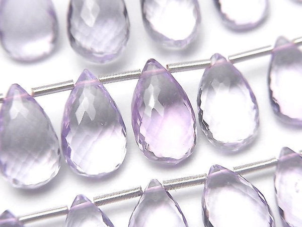 [Video] MicroCut High Quality Pink Amethyst AAA Pear shape Faceted Briolette 1strand (8pcs )