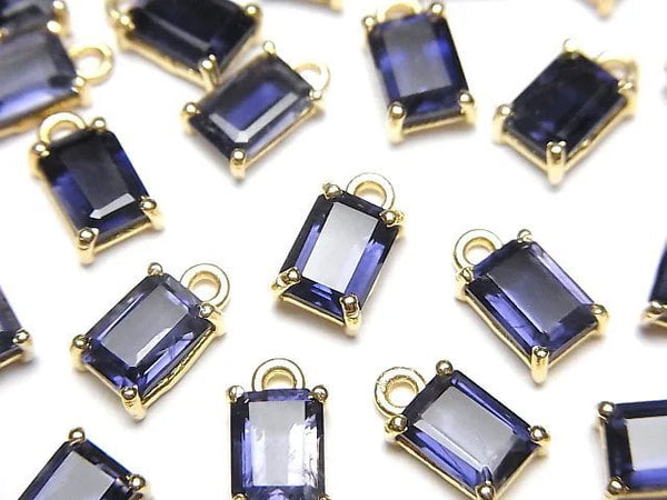 [Video]High Quality Iolite AAA Bezel Setting Rectangle Faceted 7x5mm 18KGP 1pc