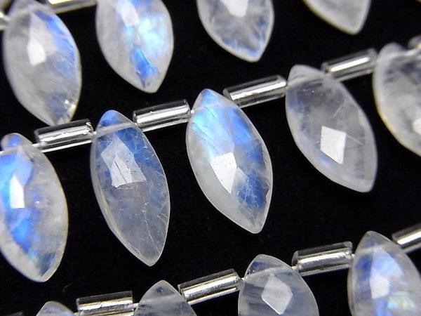 [Video]High Quality Rainbow Moonstone AA++ Marquise Faceted Briolette half or 1strand beads (aprx.7inch/18cm)