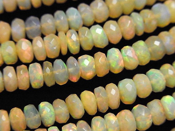 [Video]High Quality Ethiopian Opal AAA- Faceted Button Roundel half or 1strand beads (aprx.16inch/40cm)