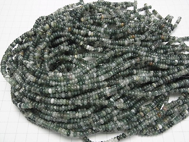 [Video] Moss Agate Roundel 4x4x2mm 1strand beads (aprx.15inch/36cm)