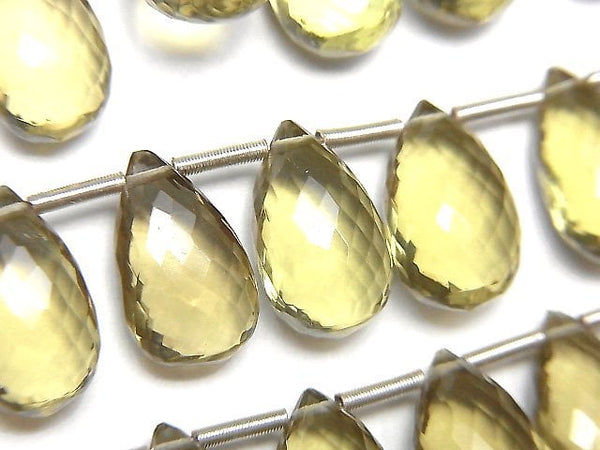 [Video] MicroCut High Quality Olive Quartz AAA Pear shape Faceted Briolette 1strand (8pcs )