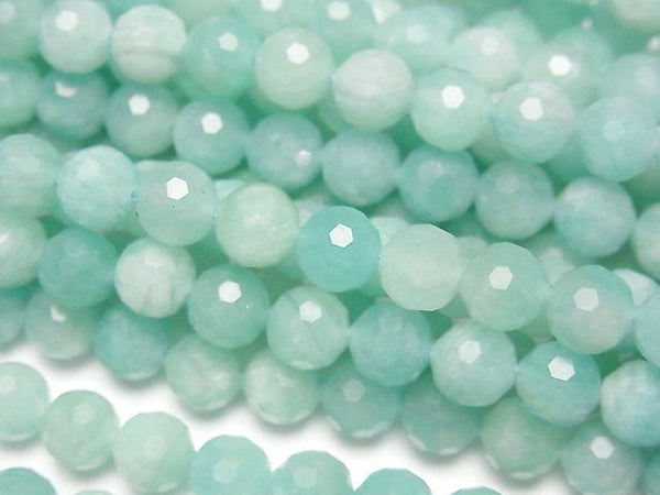 [Video] High Quality! Amazonite AA+ 128Faceted Round 6mm 1strand beads (aprx.15inch/37cm)