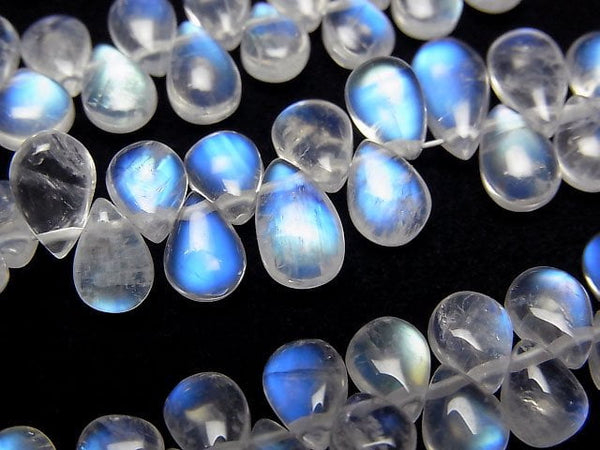[Video]High Quality Rainbow Moonstone AAA- Pear shape (Smooth) half or 1strand beads (aprx.7inch/18cm)