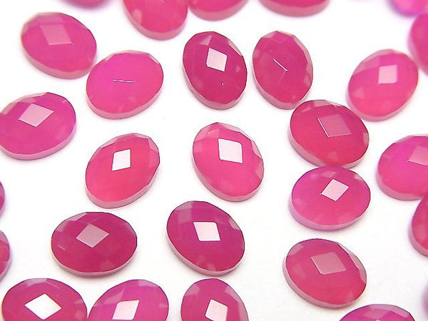 [Video] Fuchsia Pink Chalcedony AAA- Oval Faceted Cabochon 8x6mm 5pcs