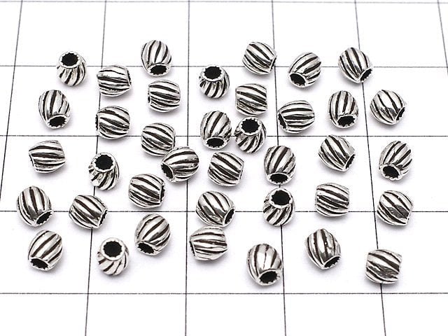 Silver925  Line Carved Roundel 3.5x3.5x3.5mm Oxidized Finish  5pcs