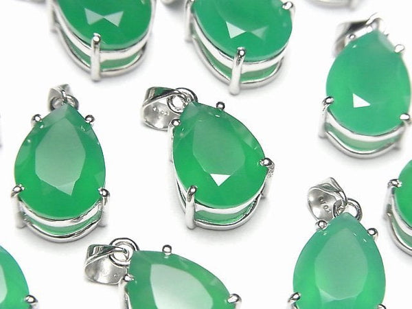 [Video]High Quality Green Onyx AAA Pear shape Faceted Pendant 14x10mm Silver925 1pc