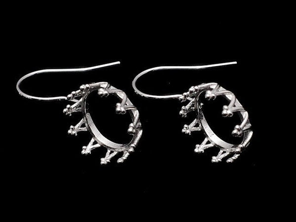 [Video]Silver925 Crown Earwire Empty Frame Round 10x10mm Rhodium Plated 1pair
