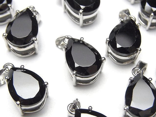 [Video]High Quality Black Spinel AAA Pear shape Faceted Pendant 14x10mm Silver925 1pc