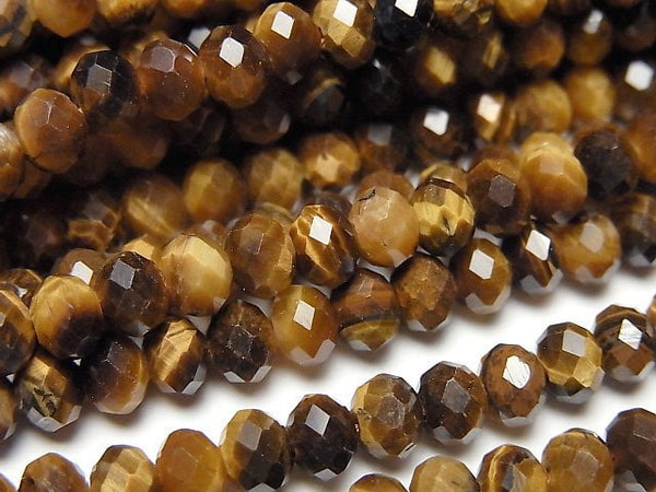 [Video] High Quality! Yellow Tiger's Eye AAA- Faceted Button Roundel 5x5x4mm 1strand beads (aprx.15inch/37cm)