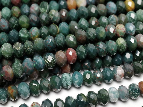 [Video]High Quality! Bloodstone Faceted Button Roundel 4x4x2.5mm 1strand beads (aprx.15inch/37cm)