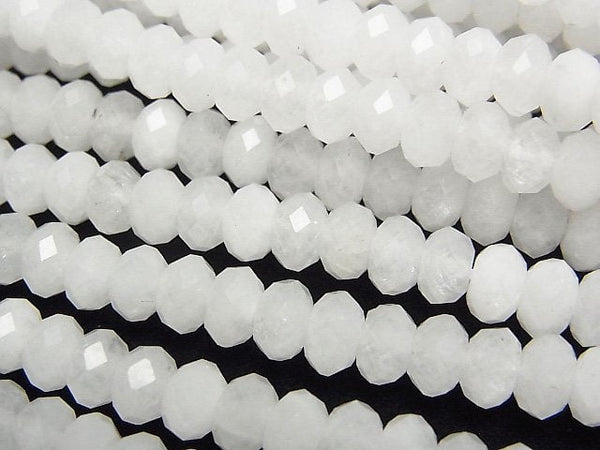 [Video] High Quality! White Jade Faceted Button Roundel 6x6x4mm 1strand beads (aprx.15inch/37cm)