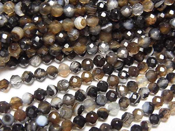 [Video] High Quality! Brown Stripe Agate Faceted Round 3mm 1strand beads (aprx.15inch/37cm)