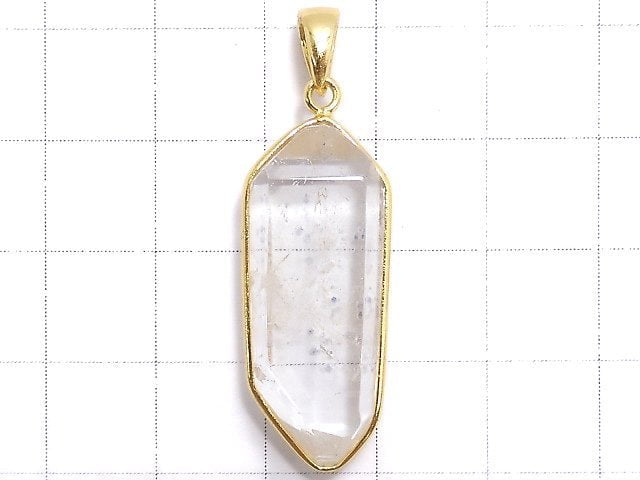 [Video][One of a kind] Fluorite in Quartz Faceted Nugget Pendant 18KGP NO.20