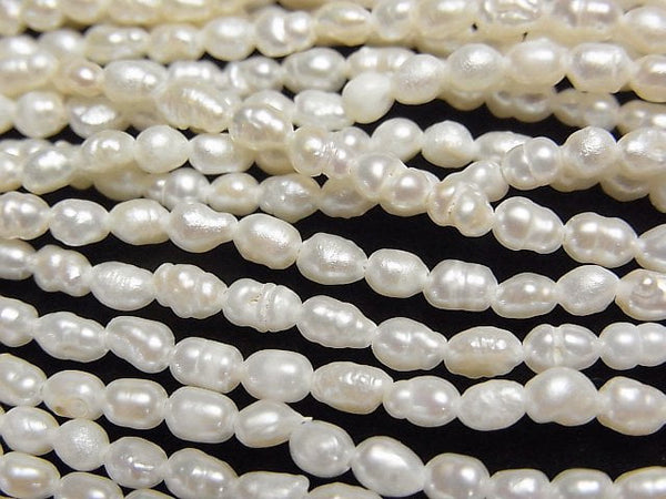 [Video]Fresh Water Pearl Keshi Pearl AA Rice 4x2.5x2.5mm White 1strand beads (aprx.13inch/33cm)