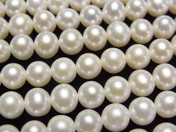 [Video]Fresh Water Pearl AAA Semi Round 6mm White half or 1strand beads (aprx.15inch/37cm)