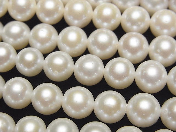 [Video]Fresh Water Pearl AAA- Semi Round 7-8mm White 1strand beads (aprx.15inch/37cm)