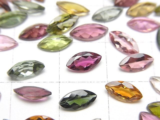 [Video]High Quality Multi color Tourmaline AAA Loose stone Marquise Faceted 8x4mm 5pcs