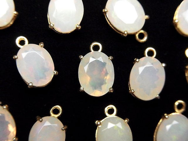 [Video]High Quality Ethiopian Opal AA++ Bezel Setting Oval Faceted 10x8mm 18KGP 1pc