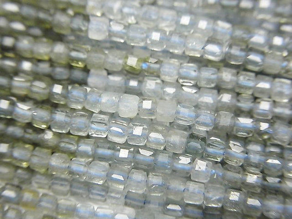 [Video] High Quality! Moss Green-Blue Tourmaline AA+ Cube Shape 2x2x2mm 1strand beads (aprx.15inch/37cm)