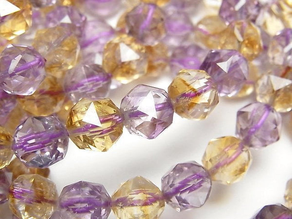 [Video] High Quality! Amethyst x Phantom Citrine AAA- Star Faceted Round 8mm Bracelet
