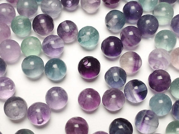 [Video] Multi color Fluorite AA+ Half Drilled Hole Round 6mm 10pcs