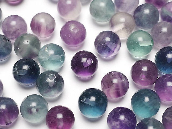 [Video] Multi color Fluorite AA+ Half Drilled Hole Round 8mm 10pcs
