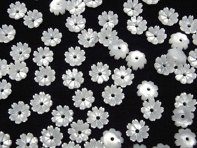 [Video] High quality white Shell AAA 3D flower 8mm center hole 4pcs
