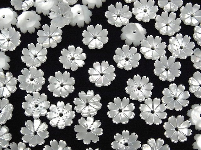 [Video] High quality white Shell AAA 3D flower 10mm center hole 4pcs