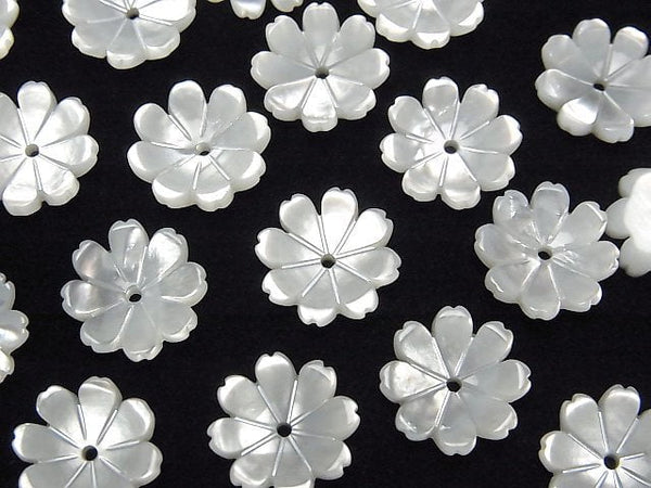 [Video] High quality white Shell AAA 3D flower 12mm center hole 4pcs