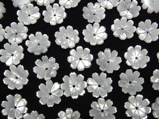 [Video] High quality white Shell AAA 3D flower 12mm center hole 4pcs