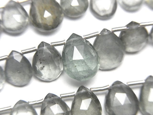 [Video]High Quality Moss Aquamarine AAA- Pear shape Faceted Briolette half or 1strand beads (aprx.8inch/20cm)