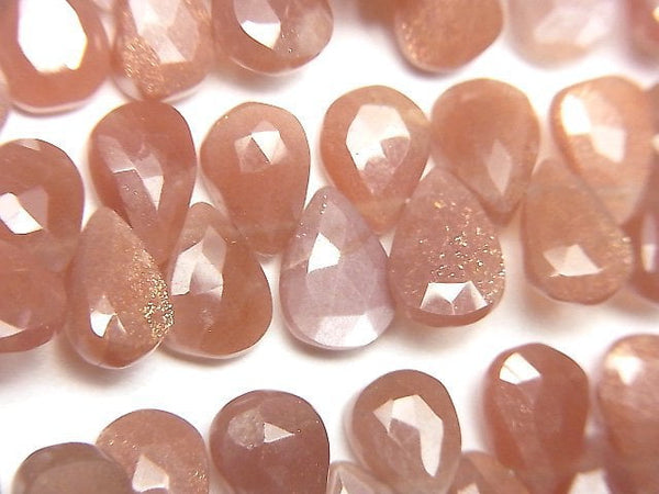 [Video]High Quality Orange-Brown Moonstone AAA- Pear shape Faceted Briolette half or 1strand beads (aprx.7inch/18cm)