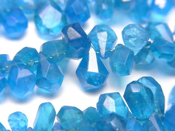 [Video]Neon Blue Apatite AA++ Rough Drop Faceted Briolette 1strand beads (aprx.3inch/7cm)