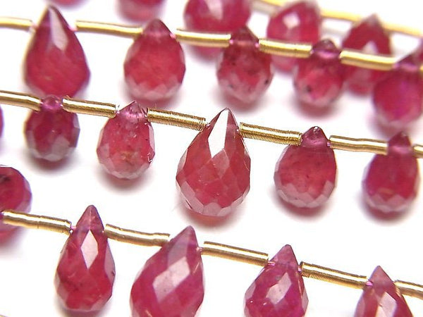 [Video]High Quality Ruby AAA- Drop Faceted Briolette 1strand beads (aprx.4inch/10cm)