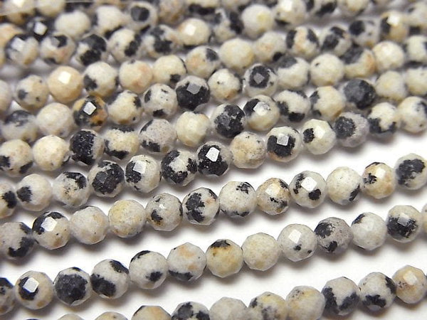 [Video] High Quality! Dalmatian Jasper Faceted Round 3mm 1strand beads (aprx.15inch/37cm)