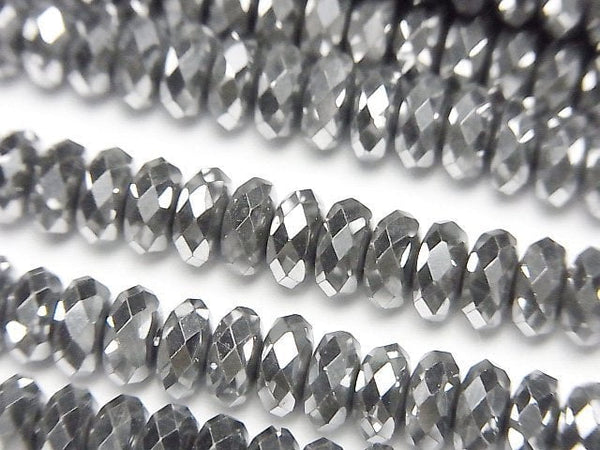 [Video]High Quality! Hematite Faceted Button Roundel 6x6x3mm Silver Coating 1strand beads (aprx.15inch/38cm)