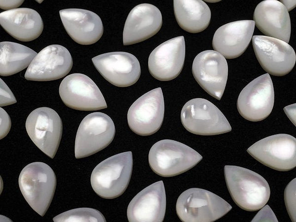 [Video] High Quality White Shell (Silver-lip Oyster)AAA Pear shape Cabochon 9x6mm 5pcs