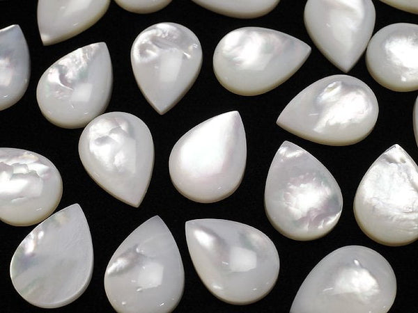[Video] High Quality White Shell (Silver-lip Oyster)AAA Pear shape Cabochon 14x10mm 3pcs