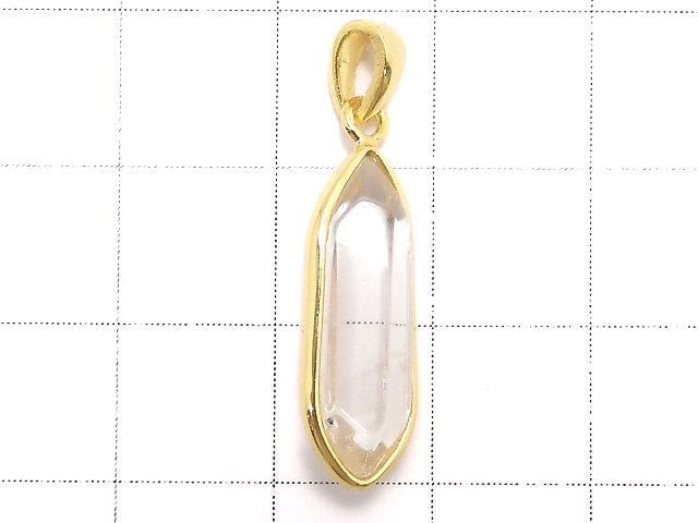 [Video][One of a kind] Fluorite in Quartz Faceted Nugget Pendant 18KGP NO.34