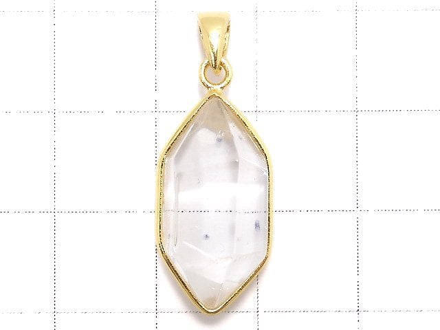 [Video][One of a kind] Fluorite in Quartz Faceted Nugget Pendant 18KGP NO.36