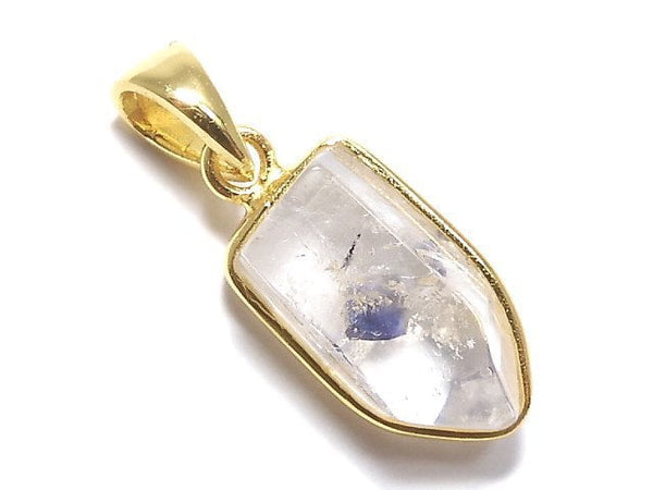 [Video][One of a kind] Fluorite in Quartz Faceted Nugget Pendant 18KGP NO.38