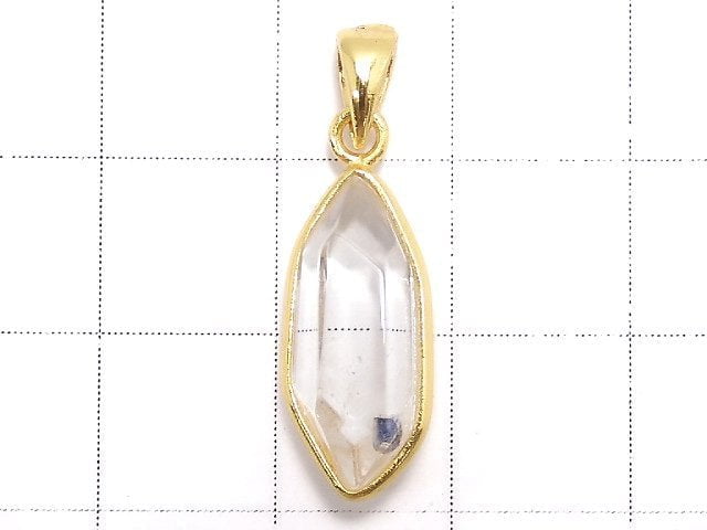 [Video][One of a kind] Fluorite in Quartz Faceted Nugget Pendant 18KGP NO.39