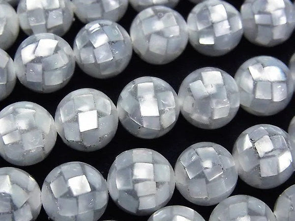 [Video] Mosaic Shell Silver Round 10mm 1/4 or 1strand beads (aprx.15inch/38cm)