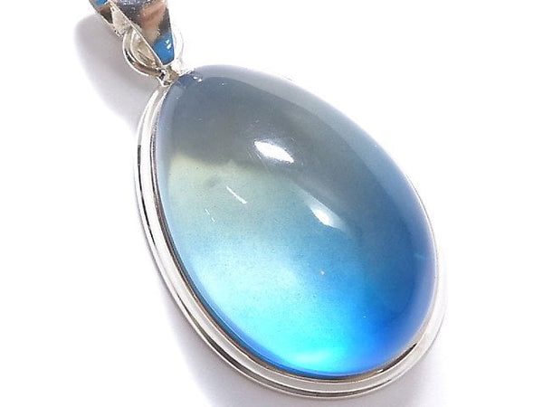 [Video][One of a kind] Blue color Amber Pendant Silver925 NO.69