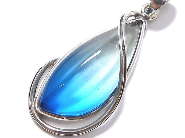 [Video][One of a kind] Blue color Amber Pendant Silver925 NO.73